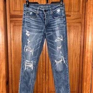 American Eagle Outfitters Ripped Skinny Jeans - Blue Wash